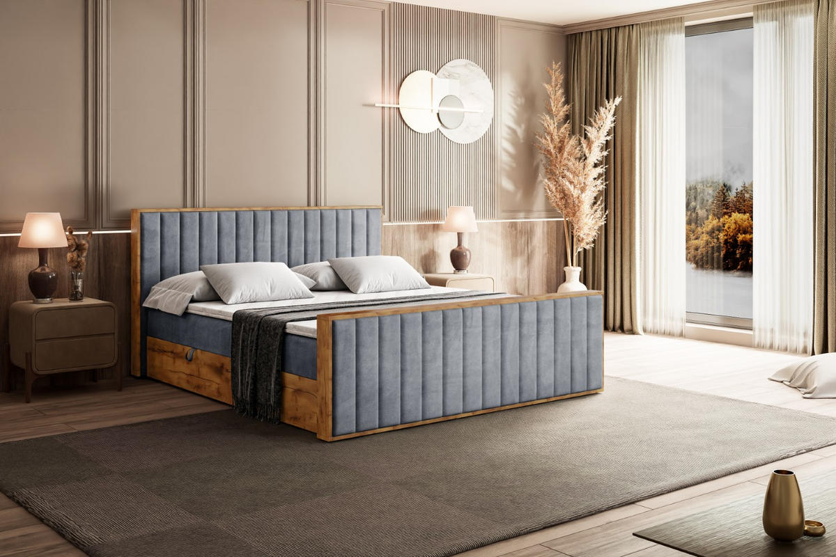 BOXBETT mit Matratze H4 und Lattenrost - LOLLI4-Z - 160x200 - Grau Casablanca - Grau, Holzwerkstoff (160/200cm) - ALTDECOR