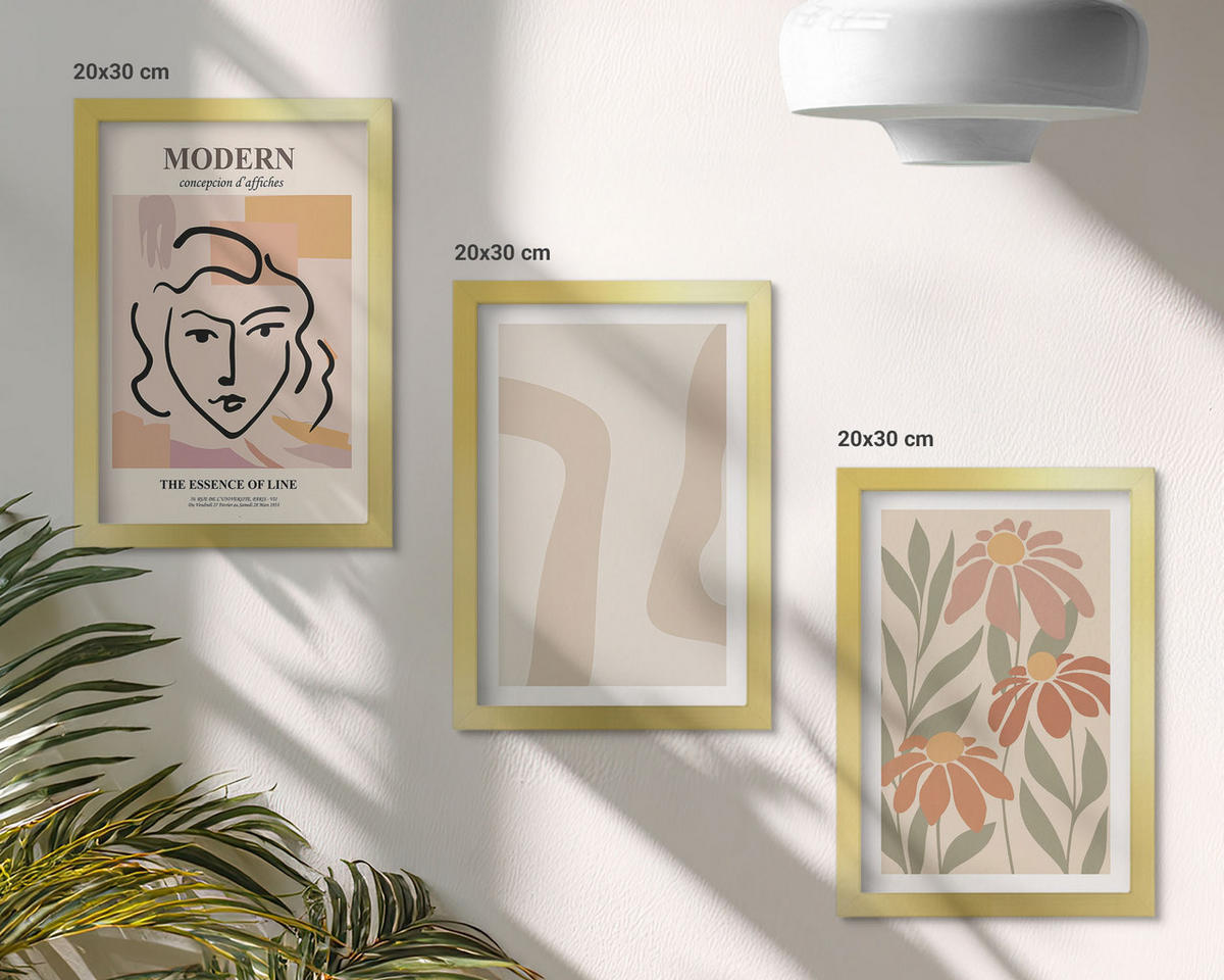 WANDBILDER 3er Set - 20x30 cm Goldrahmen - Moderne abstrakte Frau - Goldfarben, Kunststoff (20/30cm) - ArtPrintCave