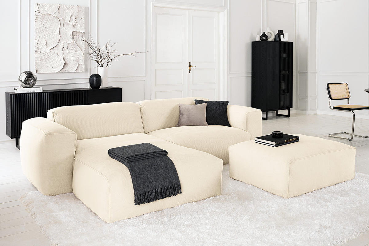 1,5-SITZER ECKSOFA mit Longchair - Beige/Schwarz, Kunststoff/Textil (260/173cm) - home24