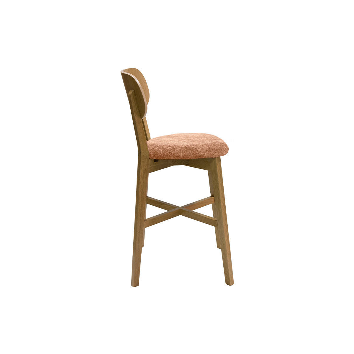 BARHOCKER Helles Eichenholz Stoff Samteffekt Terracotta H65 cm 2er-Set LUCIA - Terracotta, Holz (54/102/43cm) - Miliboo
