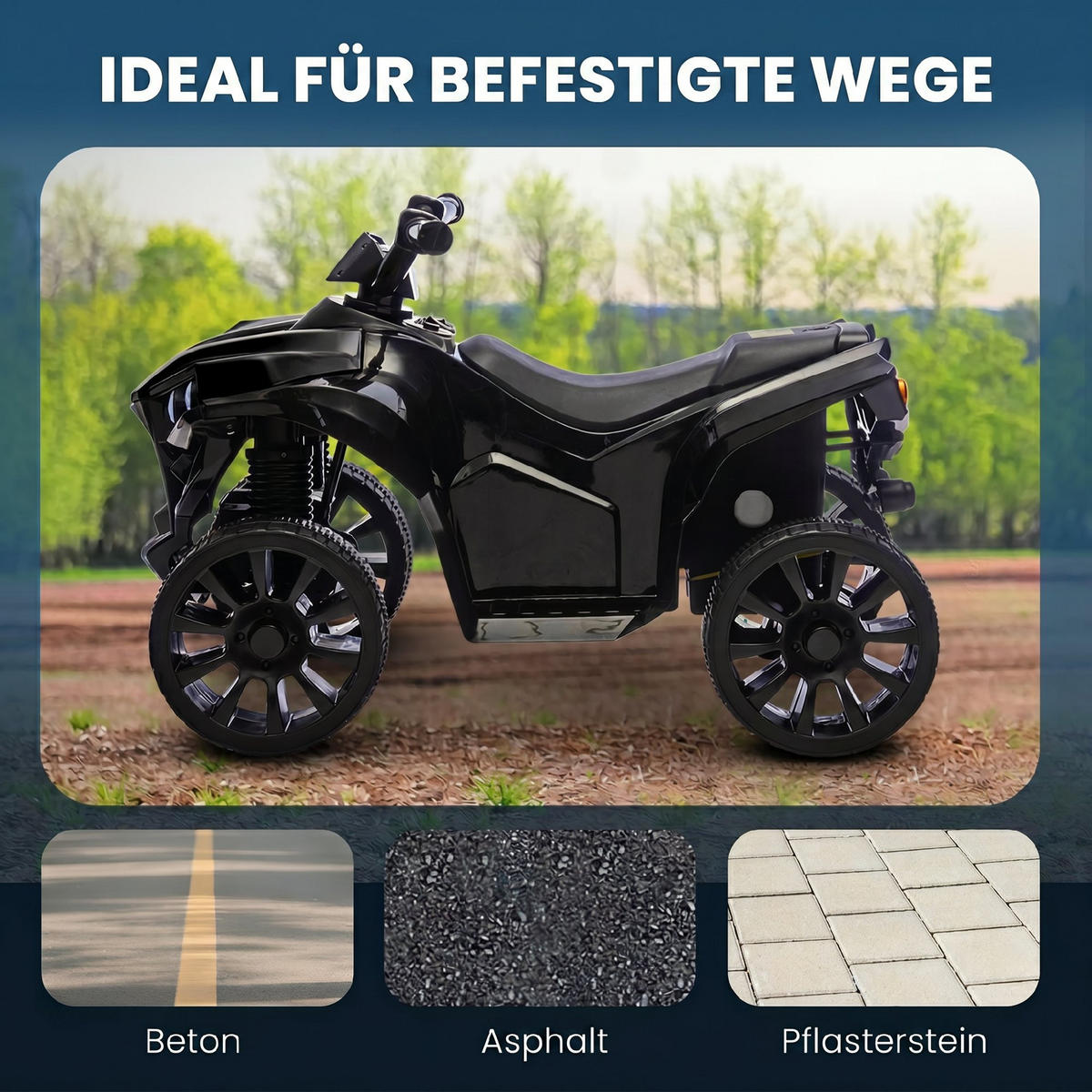 KINDERQUAD DE-06179 Mit flügeltüren, 6V mit Musik und LED-Scheinwerfer Schwarz - Schwarz, Kunststoff/Metall (70/42/45cm) - ComfortXL