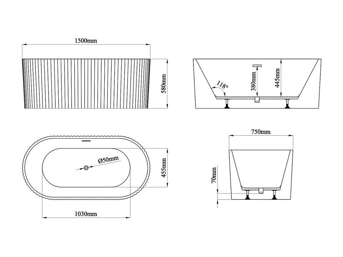 FREISTEHENDE Badewanne - 1 Person - Acryl - Schwarz - Schwarz, Kunststoff (150/58/75cm) - Vente-Unique