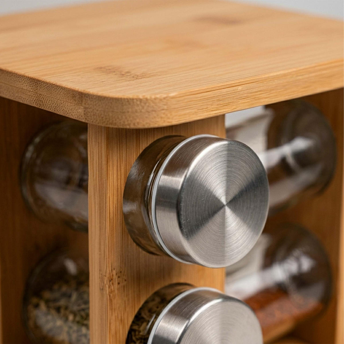 GEWÜRZKARUSSELL Natur Bambus 12er-Set - Multicolor, Glas/Holz (17/21/17cm) - Relaxdays