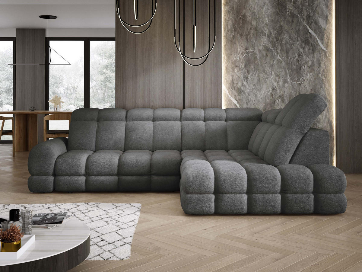 ECKSOFA TOLLO Anthology-stoff L-form 302x217x105 cm graphit - Edelstahlfarben, Holz/Textil (217/302cm) - DomoHome