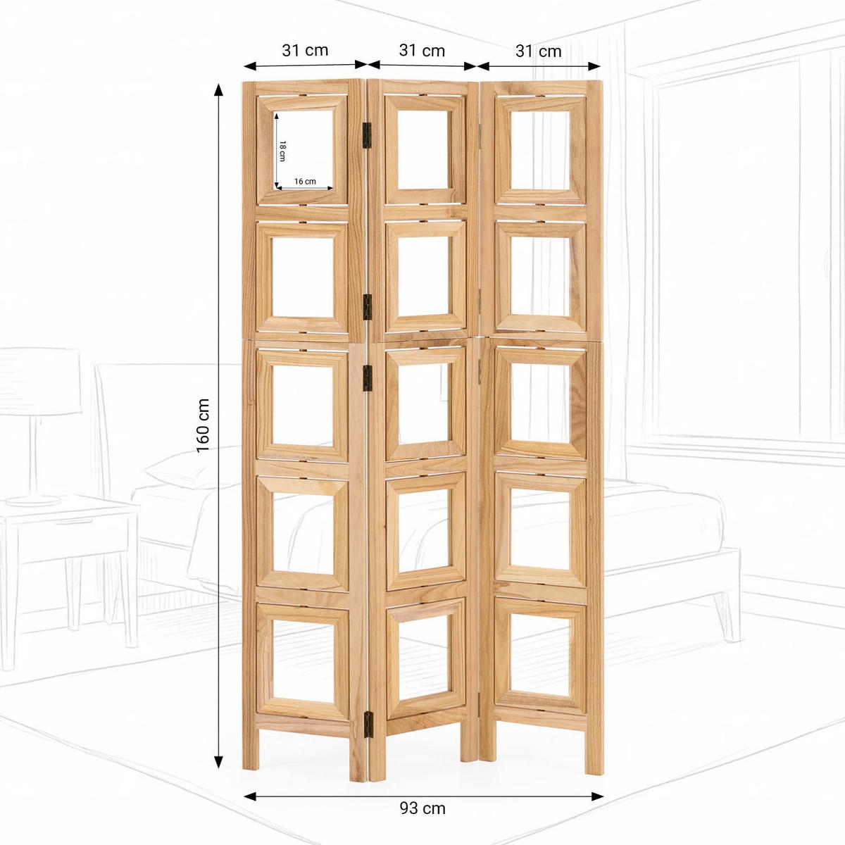 PARAVENT 3-tlg. 93/161 cm Hellbraun Fotowand - Hellbraun, Holz (93/160/2cm) - Homestyle4u
