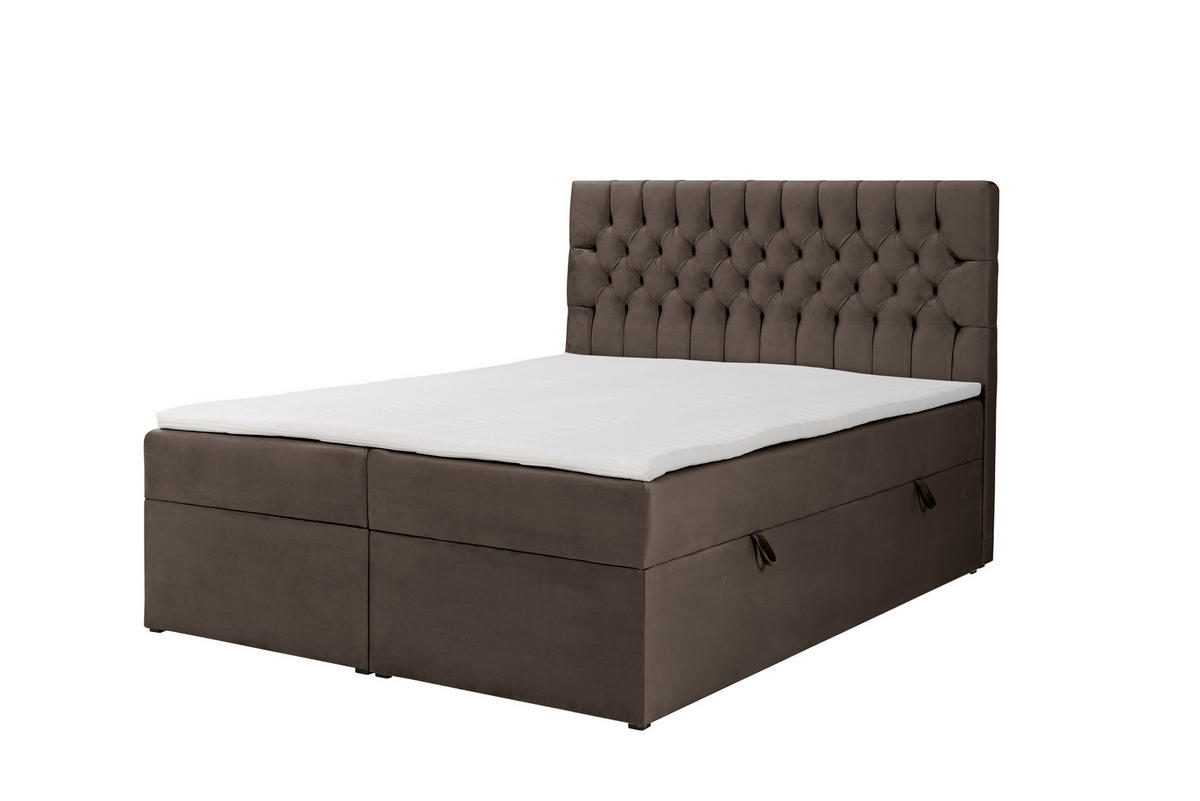 BOXSPRINGBETT LAVIDO mit Topper und Bettkasten, Braun, 200x200 cm - Braun, Textil (200/200cm) - KS Home Concept