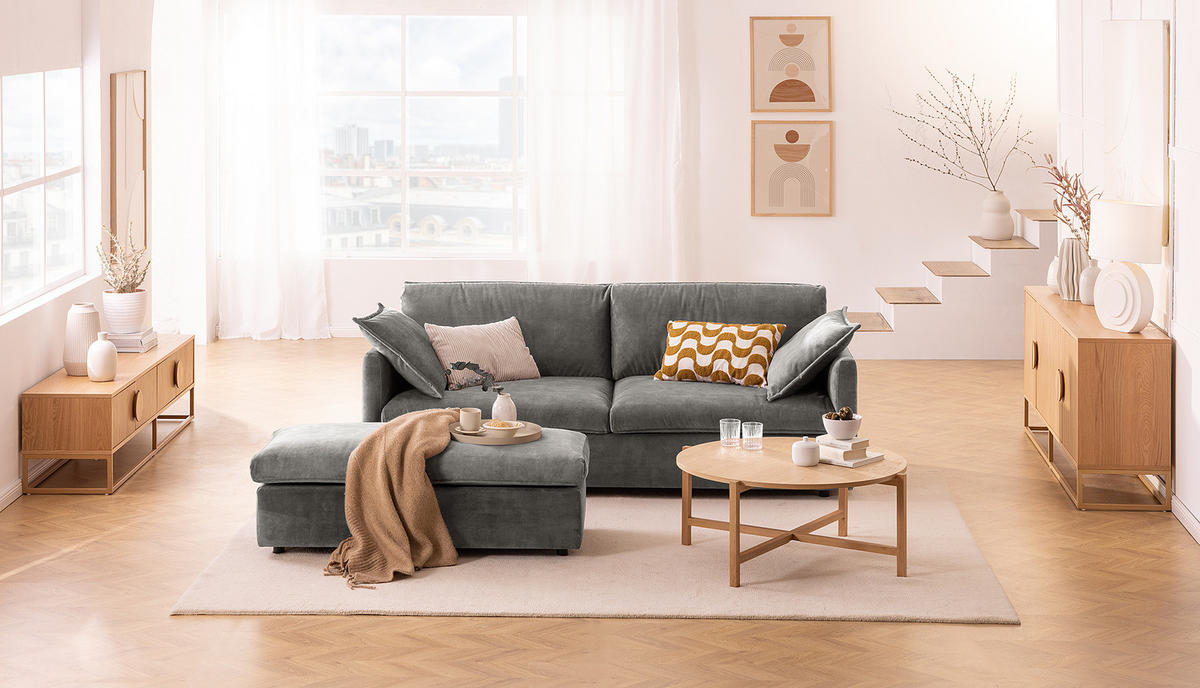 POLSTERHOCKER - Schwarz/Grau, Kunststoff/Textil (131/44/61cm) - home24