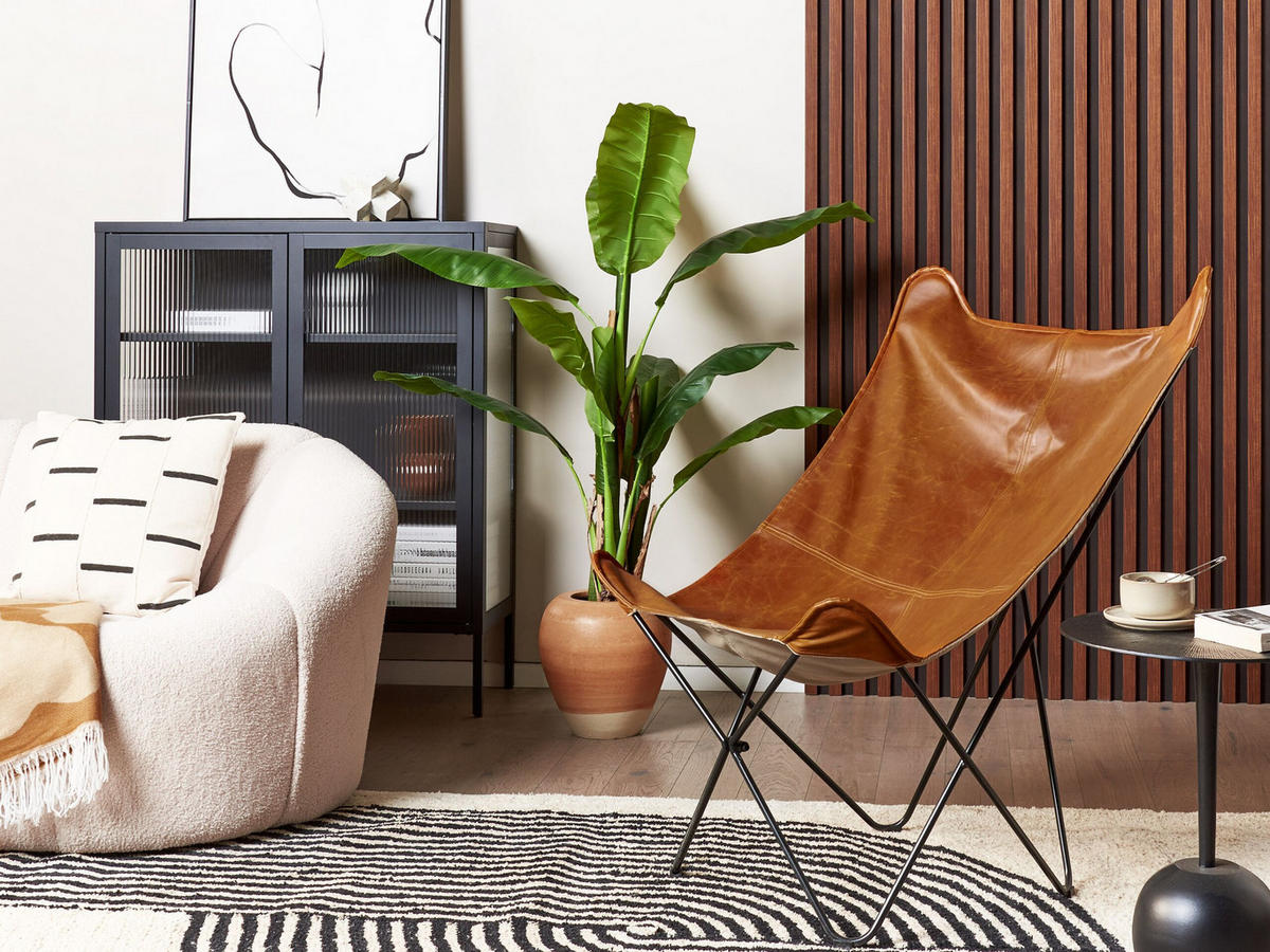 SCHMETTERLINGSSESSEL Kunstleder Braun Nybro - Braun, Textil/Metall (70/99/85cm) - Beliani