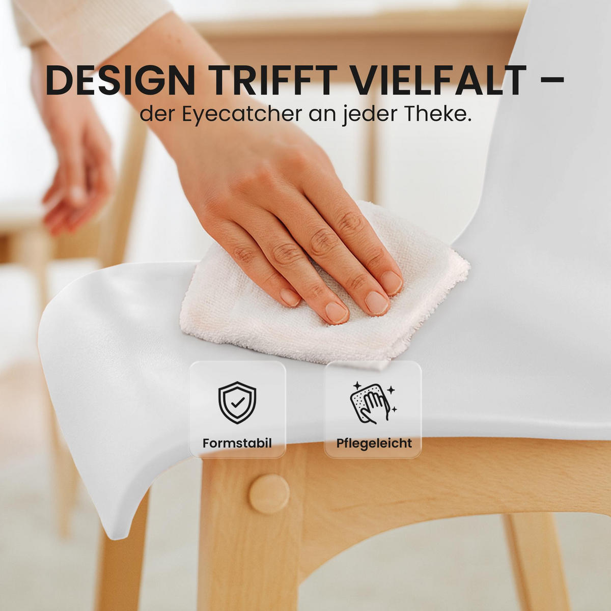 BARHOCKER 2er Set Holz Weiß - Eukalyptusholzfarben/Weiß, Holz (41/102/46cm) - CLP