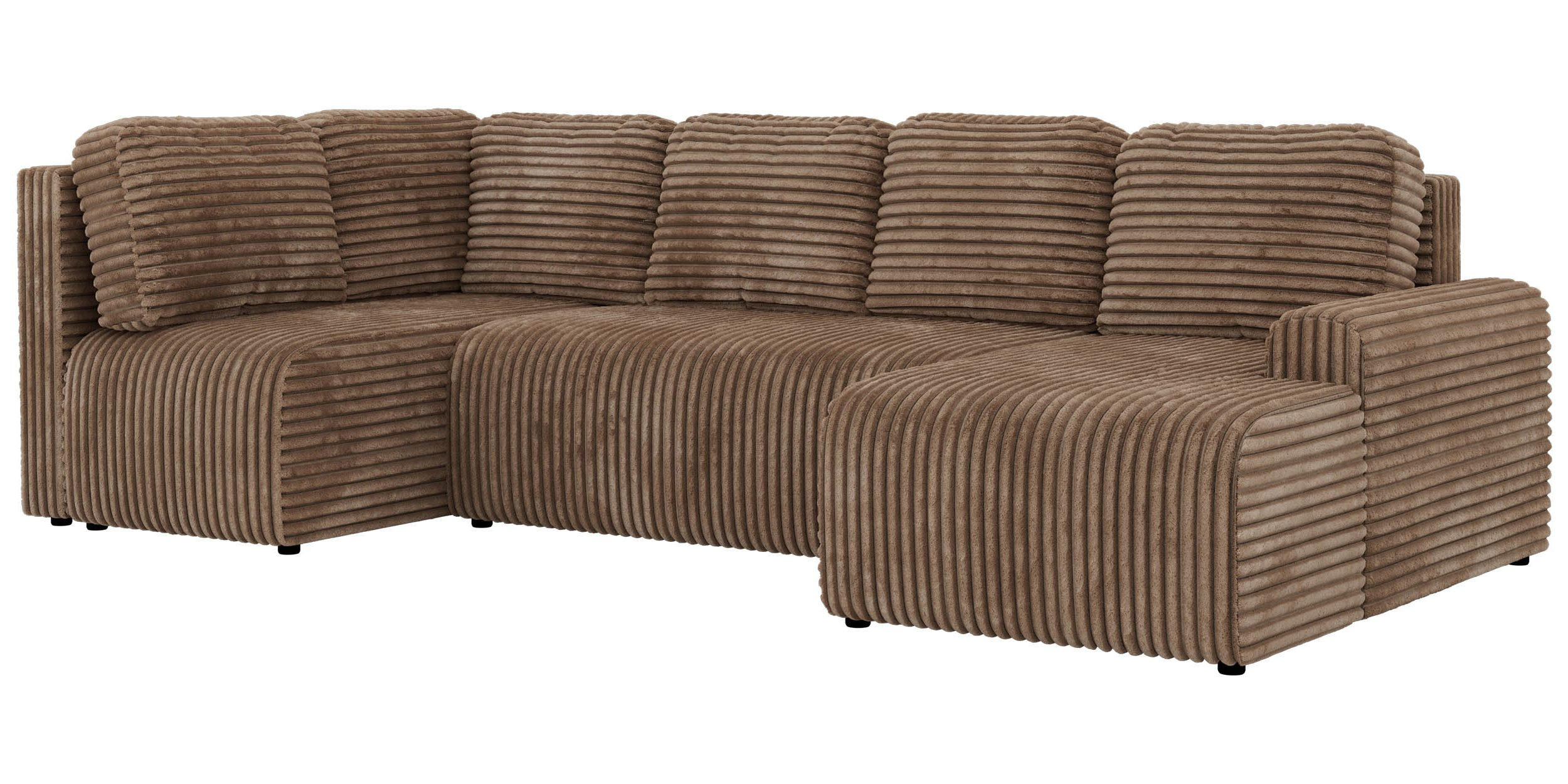 WOHNLANDSCHAFT NESSARO COR U Braun Cord - Links Seite - Schwarz/Braun, Kunststoff/Textil (307/92/151cm) - MKS