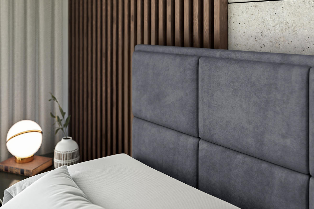 BOXBETT mit Matratze H4 und Lattenrost - NOVA - 180x200 - H4 - Dunkelgrau - Dunkelgrau, Holzwerkstoff (180/200cm) - ALTDECOR