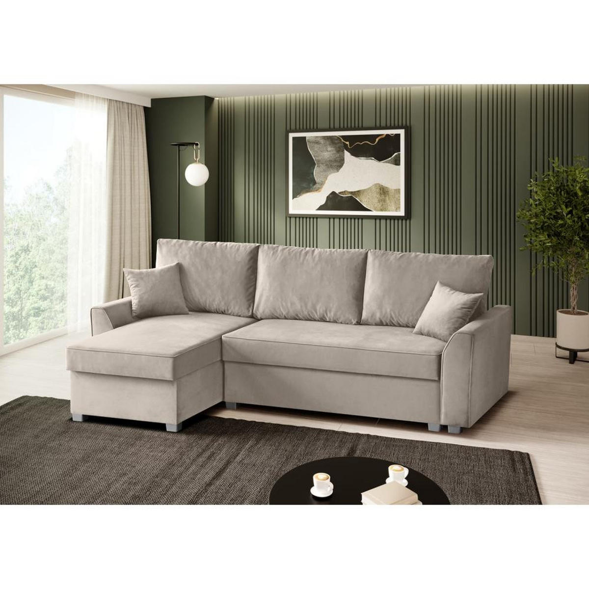 ECKSCHLAFSOFA Teramo beige - Beige/Schwarz, Kunststoff/Textil (235/150cm) - Beautysofa