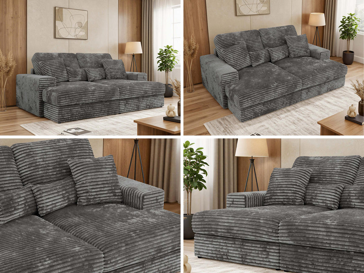 TROJMIESTNA POHOVKA ANERA - Sivá Manšester - čierna/sivá, textil/plast (248/107/163cm) - MKS