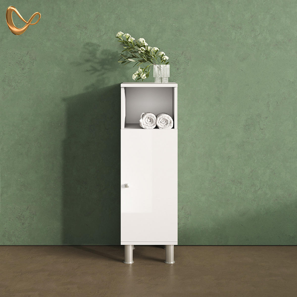MIDISCHRANK Fucino Weiß Hochglanz 30 x 95 cm - Weiß Hochglanz/Weiß, Holzwerkstoff (30/95/30cm) - Livinity®