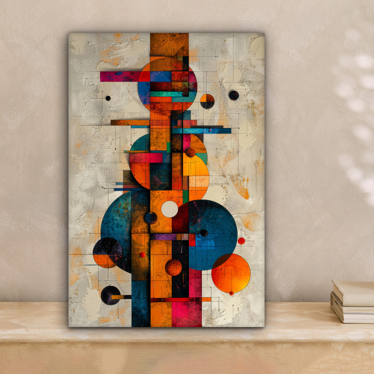 OBRAZ NA PLÁTNE Vintage - Moderné umenie - Oranžová - Geometrické tvary 20x30 cm - viacfarebná, textil (20/30cm) - MuchoWow