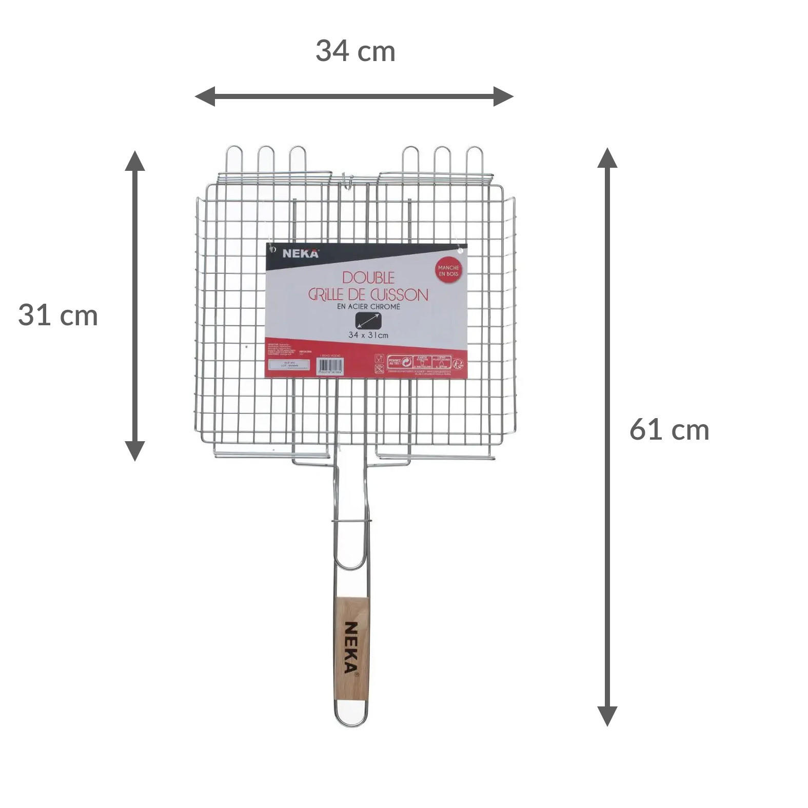 GRILLKORB Chromstahl mit Holzgriff - Silberfarben, Metall (34/31cm)