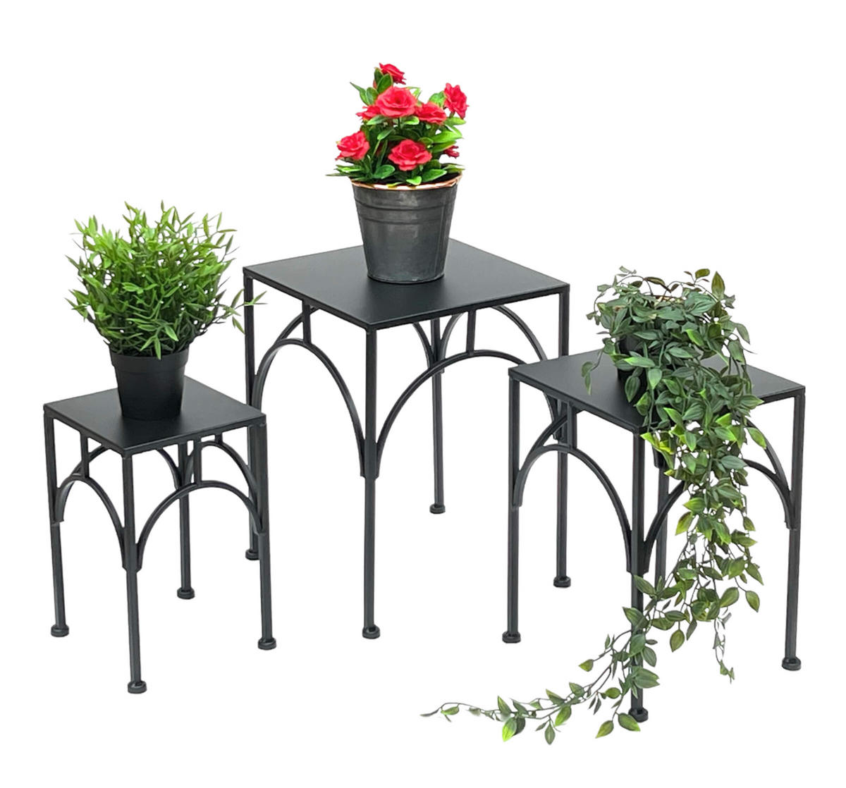 BLUMENHOCKER Metall Schwarz Eckig 3er Set - Schwarz, Metall (18/28/18cm) - DanDiBo