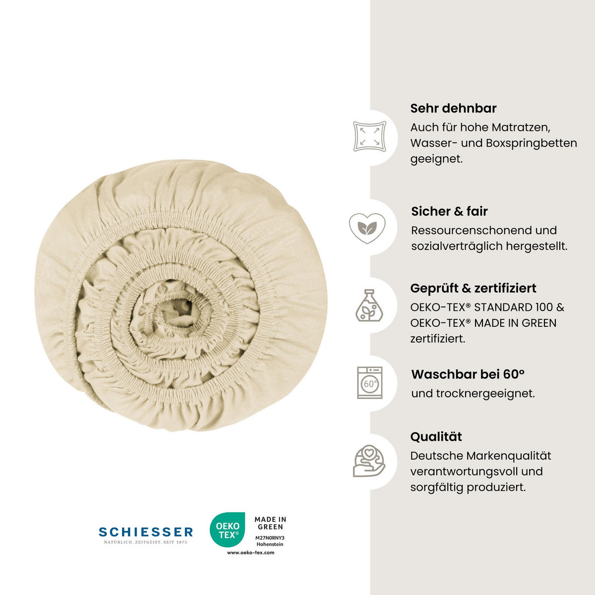 SPANNBETTLAKEN Elli - 97/3 - 100 x 200 cm - Creme - Creme, Textil (100/200cm) - SCHIESSER