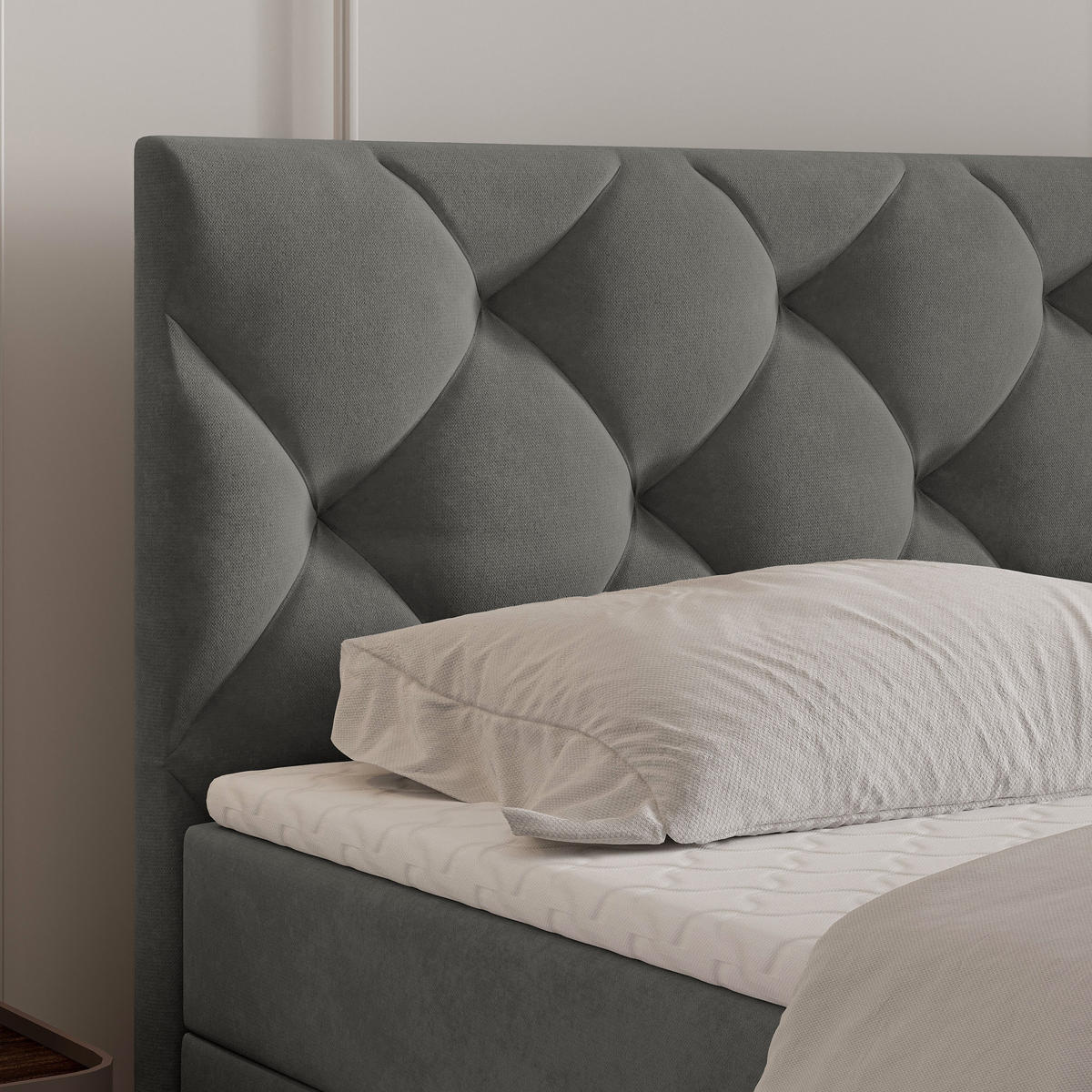 BOXBETT ROVARI 160x200 cm mit Matratze und Topper - Grau - Grau, Holz (160/200cm) - MASSENO