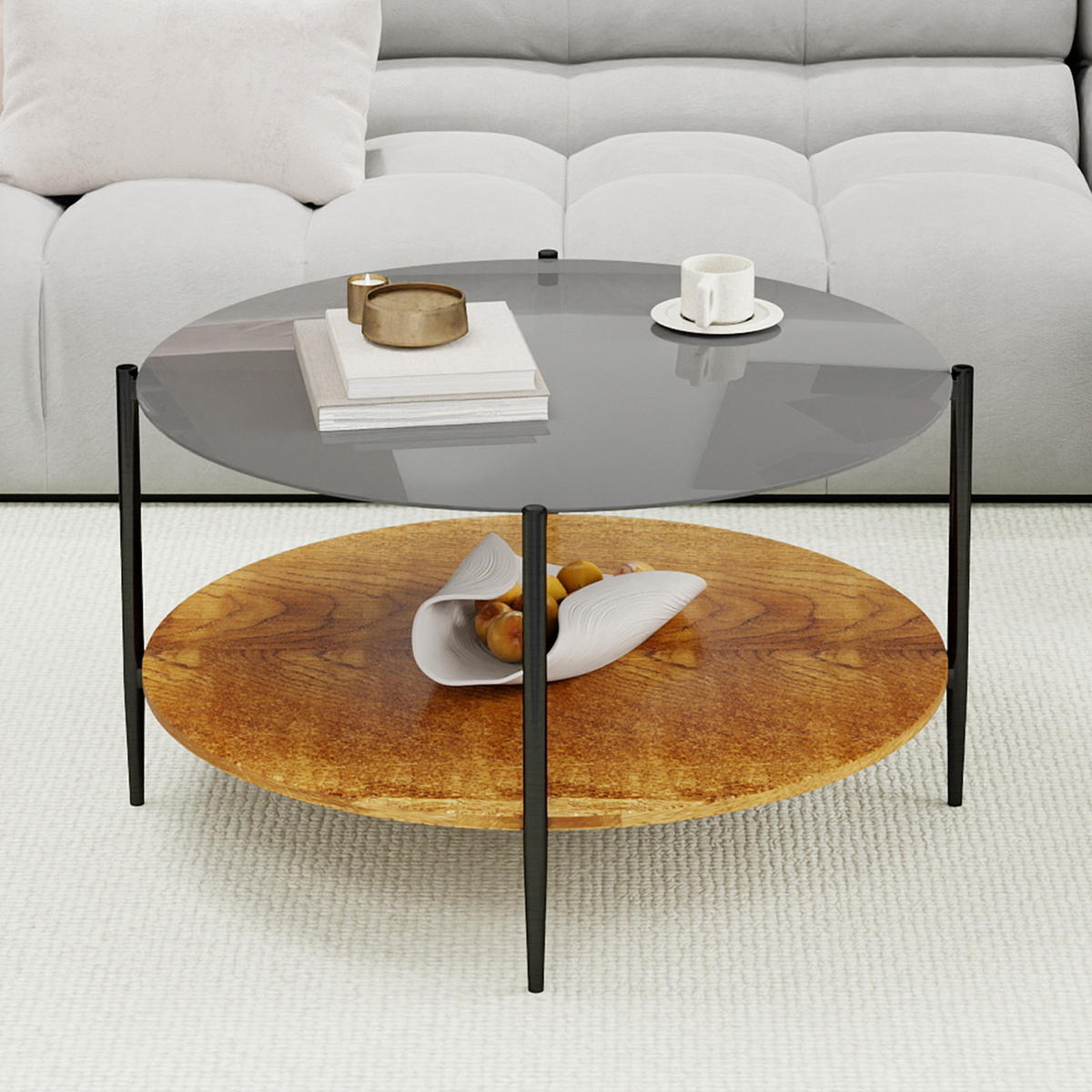 COUCHTISCH Schwarz/Natur, 82/82/45 cm - Schwarz, Glas (82/82/45cm) - PANGIVO