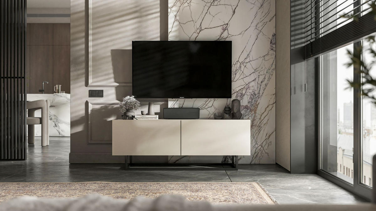 TV-SCHRANK Enjoy Kaschmir matt mit Metallrahmen 120 cm - Kaschmir/Schwarz, Holzwerkstoff/Metall (120/46/35cm) - Meble Lindner