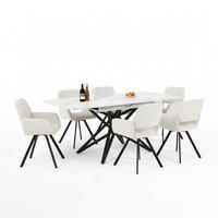 TISCHGRUPPE 7-teilig Ausziehtisch Marmoroptik Weiß & 6x 360° Drehstühle mit Armlehnen - Schwarz/Weiß, Holzwerkstoff/Textil (160/66.1/80cm) - Urban Meuble