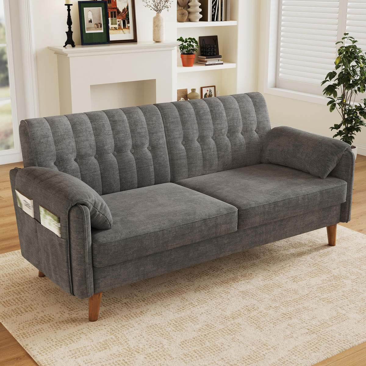 2-SITZER-SOFA Chenille mit Massivholzbeinen, DE-42464, Hellgrau - Hellgrau, Holzwerkstoff (161.5/83.5/79cm) - ComfortXL