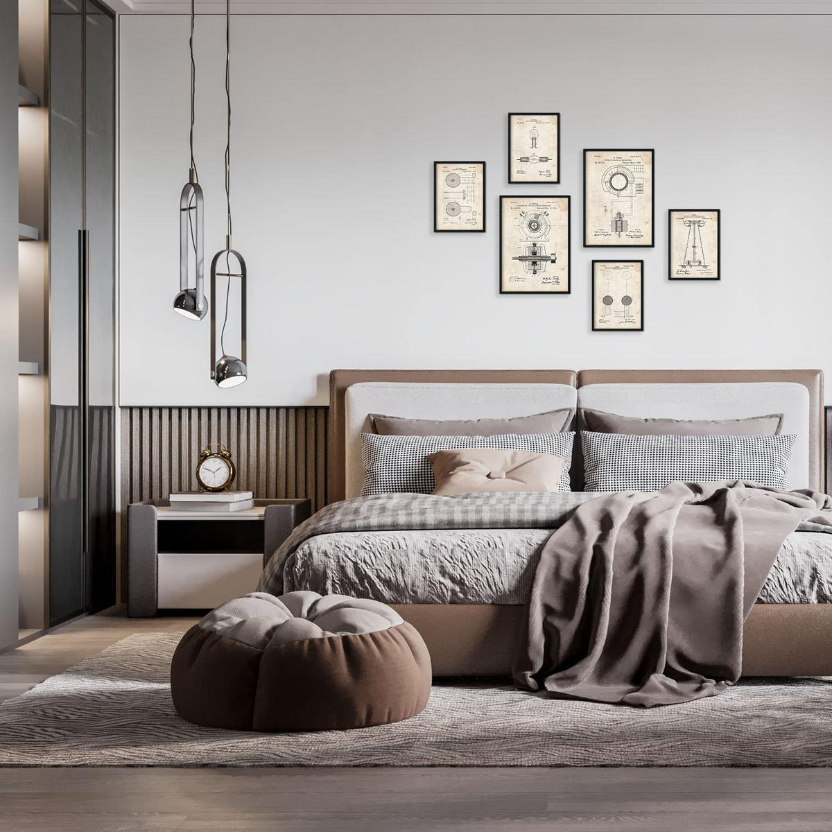 POSTER Set Mit 6 Plakaten Mit Strom 2 Patenten Im Vintage Stil A3 & A4 Rahmen Aus Hellem Holz - Beige, Papier (29/3cm) - Nacnic