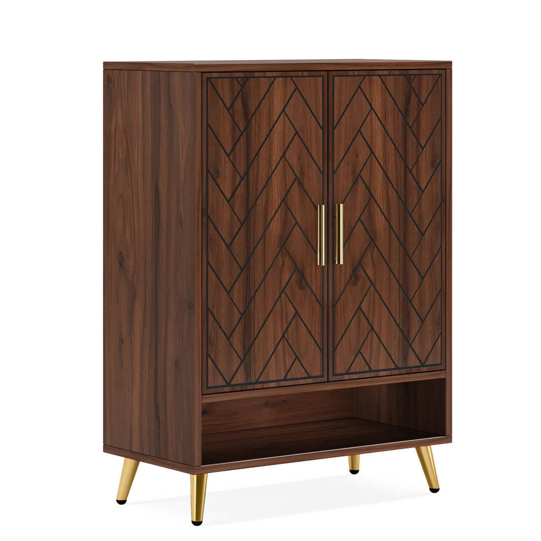 SCHUHSCHRANK mit 7 Ebenen, Chevron-Muster, Nussbaumoptik - Walnussfarben, Holzwerkstoff (75/110/35cm) - Urban Meuble