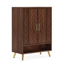 SCHUHSCHRANK mit 7 Ebenen, Chevron-Muster, Nussbaumoptik - Walnussfarben, Holzwerkstoff (75/110/35cm) - Urban Meuble