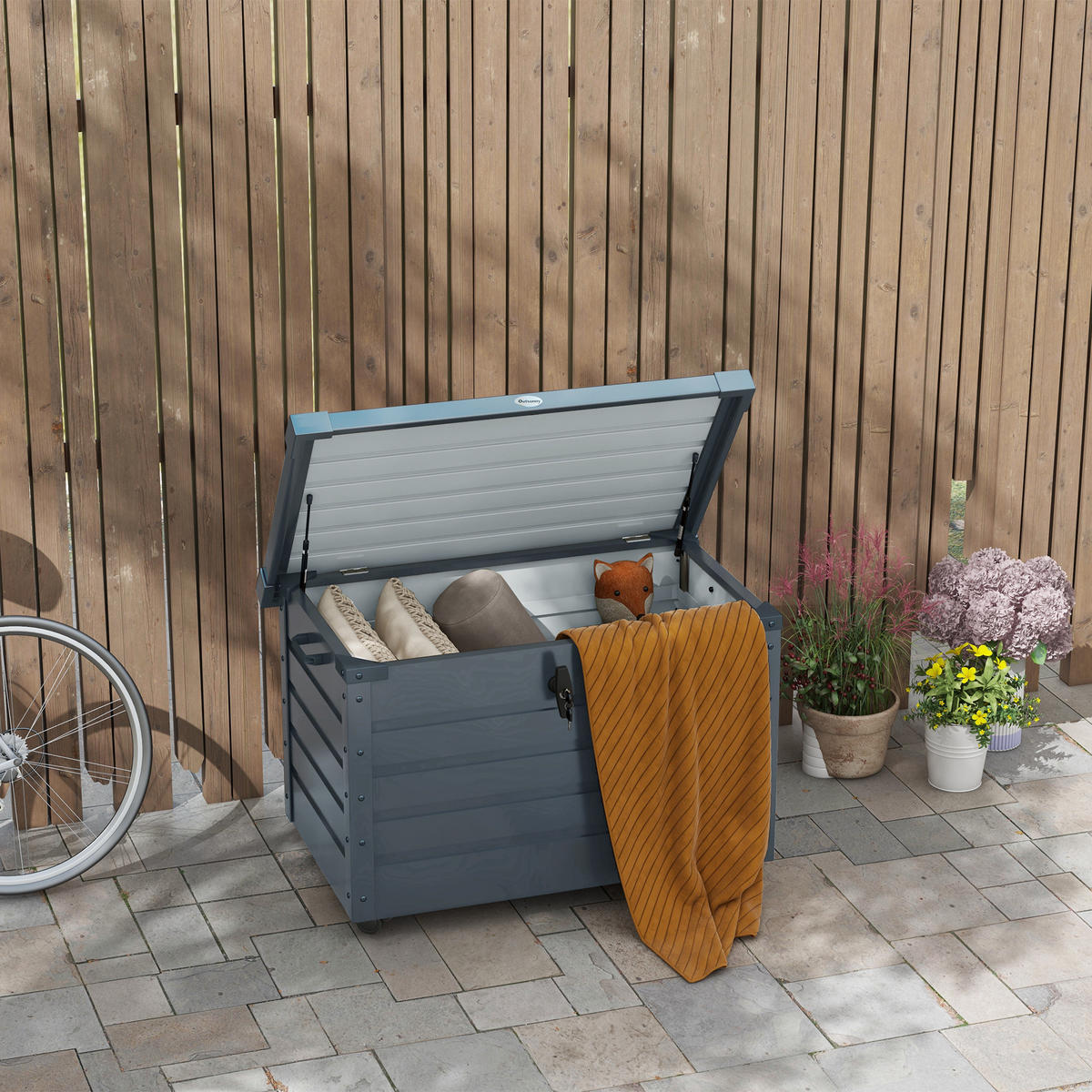 GARTENBOX DE-10615 295L mit 4 Rollen & wetterbeständig Dunkelgrau - Dunkelgrau, Metall (62/65/100cm) - ComfortXL