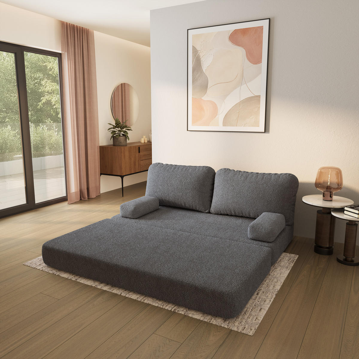 POHOVKA z pěny NIKSI s funkcí spaní Buklé látka Šedá - šedá, textil (170/86/80cm) - MASSENO
