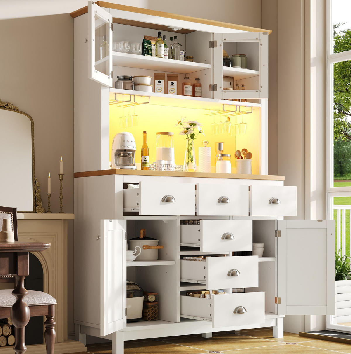 BUFFETSCHRANK 104/40/180 cm Weiß aus MDF mit LED-Lichtleiste - Weiß, Holzwerkstoff (104/180/40cm) - OKWISH