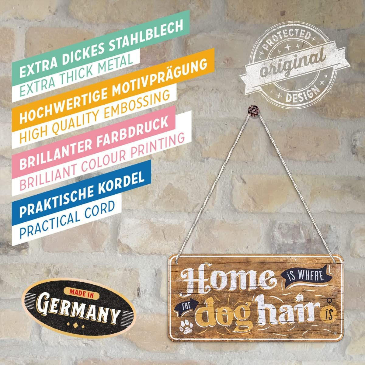 HÄNGESCHILD 10/20 cm Animal Club Home is where the dog hair is - Multicolor, Metall (20/10/0.2cm) - Nostalgic-Art