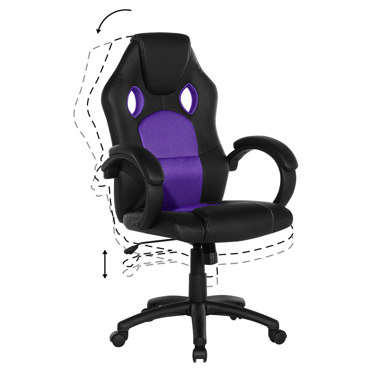 BÜROSTUHL Kunstleder Schwarz/Violett Fighter - Schwarz, Kunststoff/Textil (65/108/65cm) - Beliani