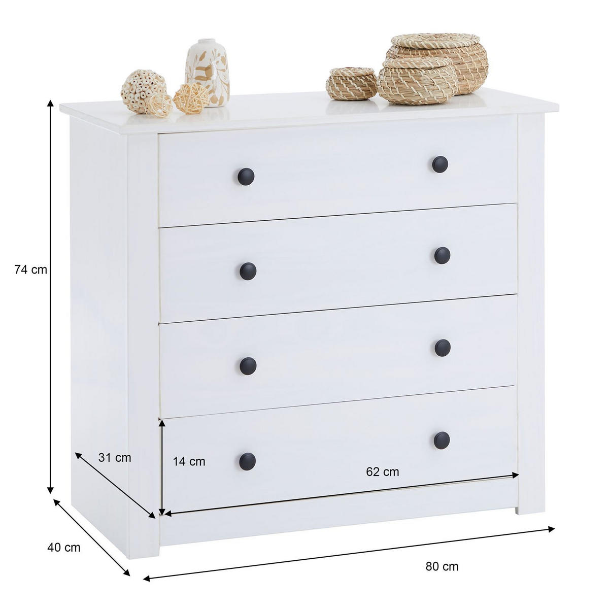 KOMMODE PAULO weiß - Weiß, Holz (80/74/40cm) - CARO-Möbel