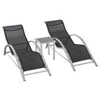 GARTENSET aus Metall 169x59x66 cm Schwarz mit Beistelltisch und atmungsaktiver Bespannung - Schwarz, Metall - Modfu