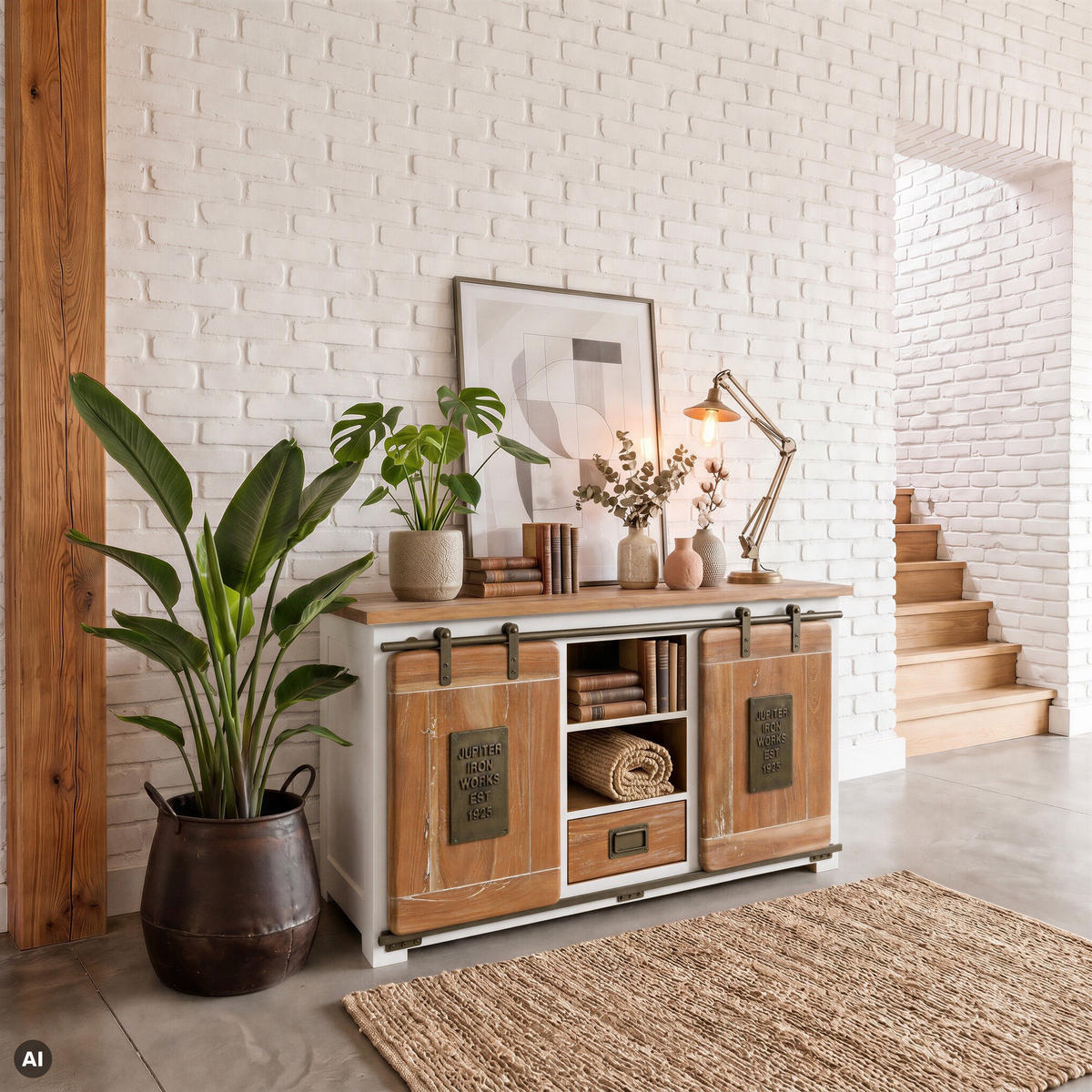 SIDEBOARD Mango 128x45x70 weiß lackiert RAILWAY #502 - Weiß, Holz (128/70/45cm) - Massivmoebel24