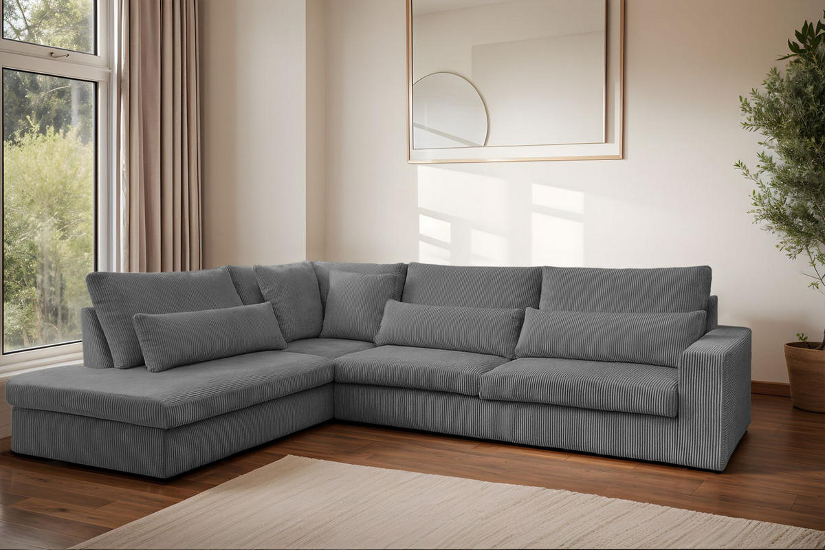ECKSOFA L-Form SVEN Stoff Poso Taubengrau Links - Grau, Textil (315/245cm) - Kaiser Möbel