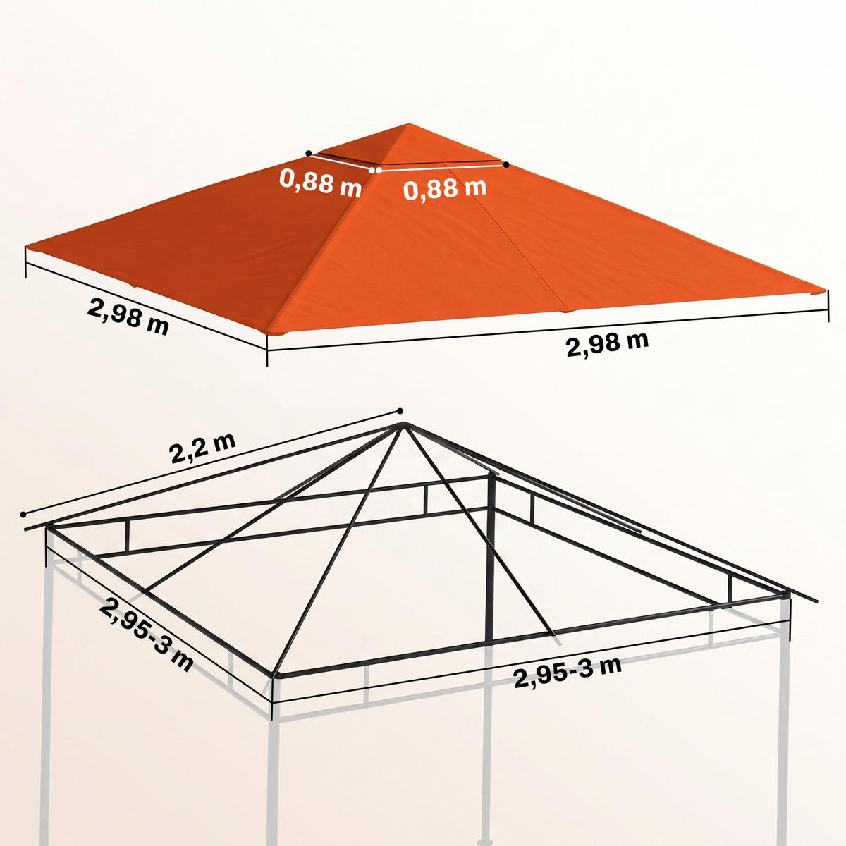 STŘECHA PAVILONU, ochrana před sluncem, oranžová - pomerančová, plast (298/1/298cm) - Outsunny