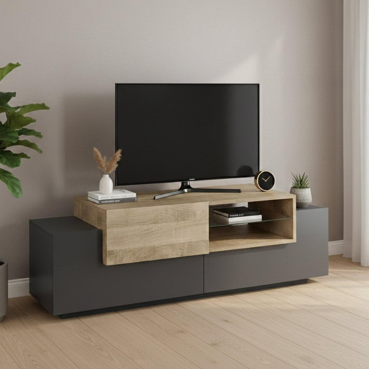 FERNSEHSCHRANK Anthrazit, Ahorn 45/160/51 cm - Schwarz, Holzwerkstoff (160/51/45cm) - DMORA