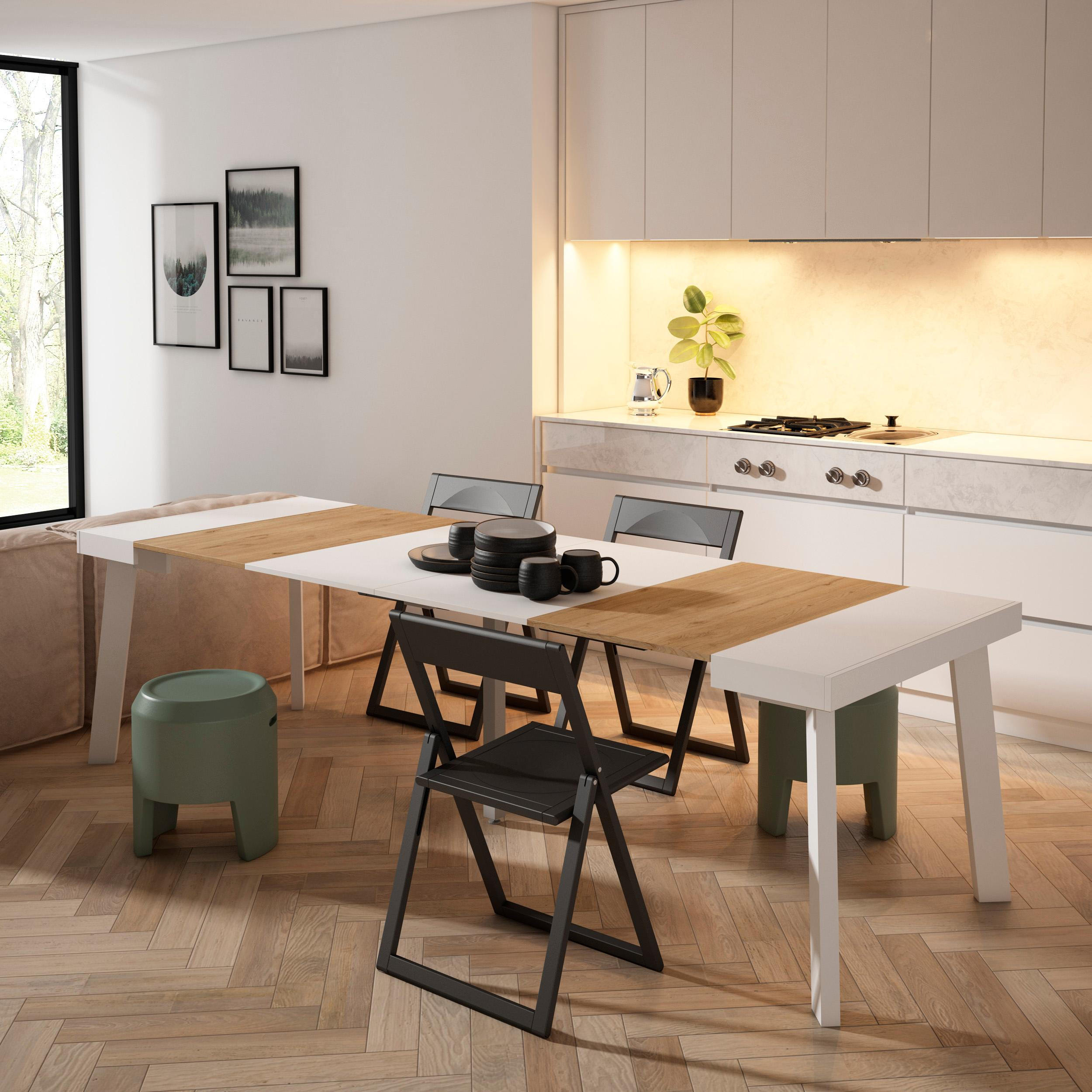 KONSOLENTISCH ausziehbar 58 bis 262cm, für 12 Gäste, eiche weiß, 90/58/73cm - Eichefarben/Weiß, Holzwerkstoff (90/262/73cm) - Skraut Home