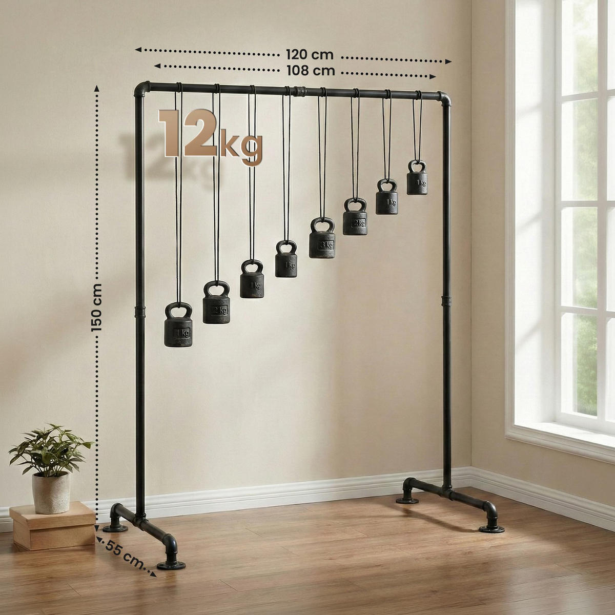 KLEIDERSTÄNDER 120 cm-schwarz-Metall - Schwarz, Metall (120/150/55cm) - CLP