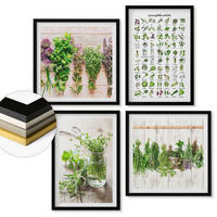WANDBILDER 4er-Set - 50x50 cm & 40x60 cm Schwarzer Rahmen - Getrocknete Kräuter für die Küche - Schwarz, Kunststoff (50/50cm) - ArtPrintCave