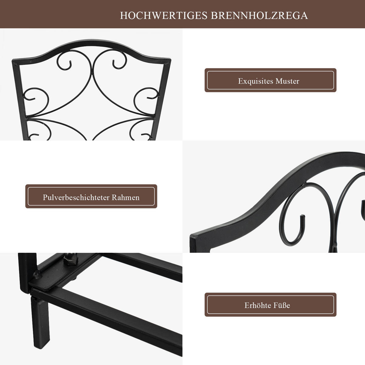 KAMINHOLZREGAL Schwarz - Schwarz, Metall (32/40/37cm) - COSTWAY