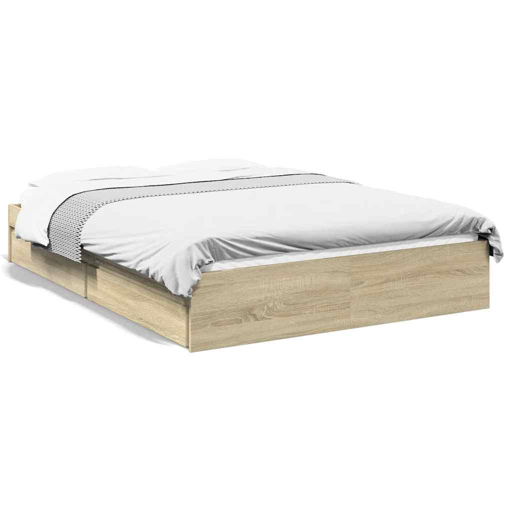 BETTGESTELL Mit Schubladen Sonoma-Eiche 120/200Cm Holzwerkstoff - Braun, Holzwerkstoff (120/200cm) - vidaXL