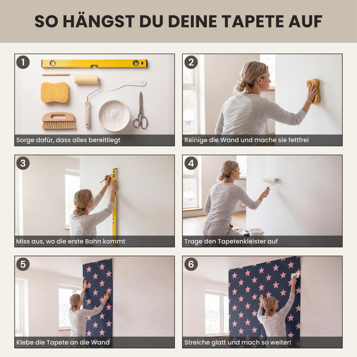 KINDERTAPETE - Muster - Sterne - Rosa - 200x300 cm - Anthrazit, Papier (200/300cm) - OnlyWow