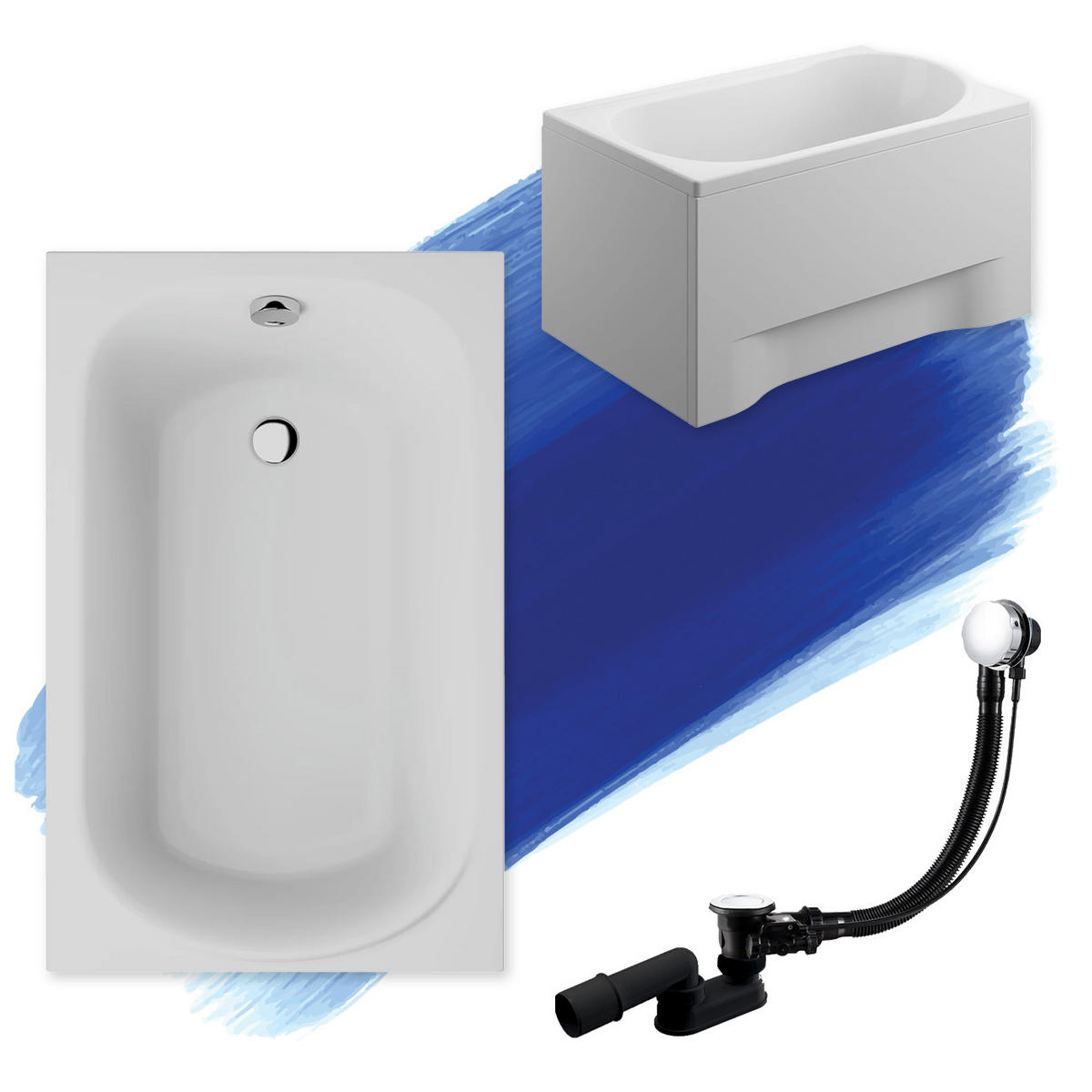 BADEWANNE Rechteck MINI 100/65 mit Schürze Ablauf Füße - Weiß, Kunststoff (65/54.5/100cm) - bad land