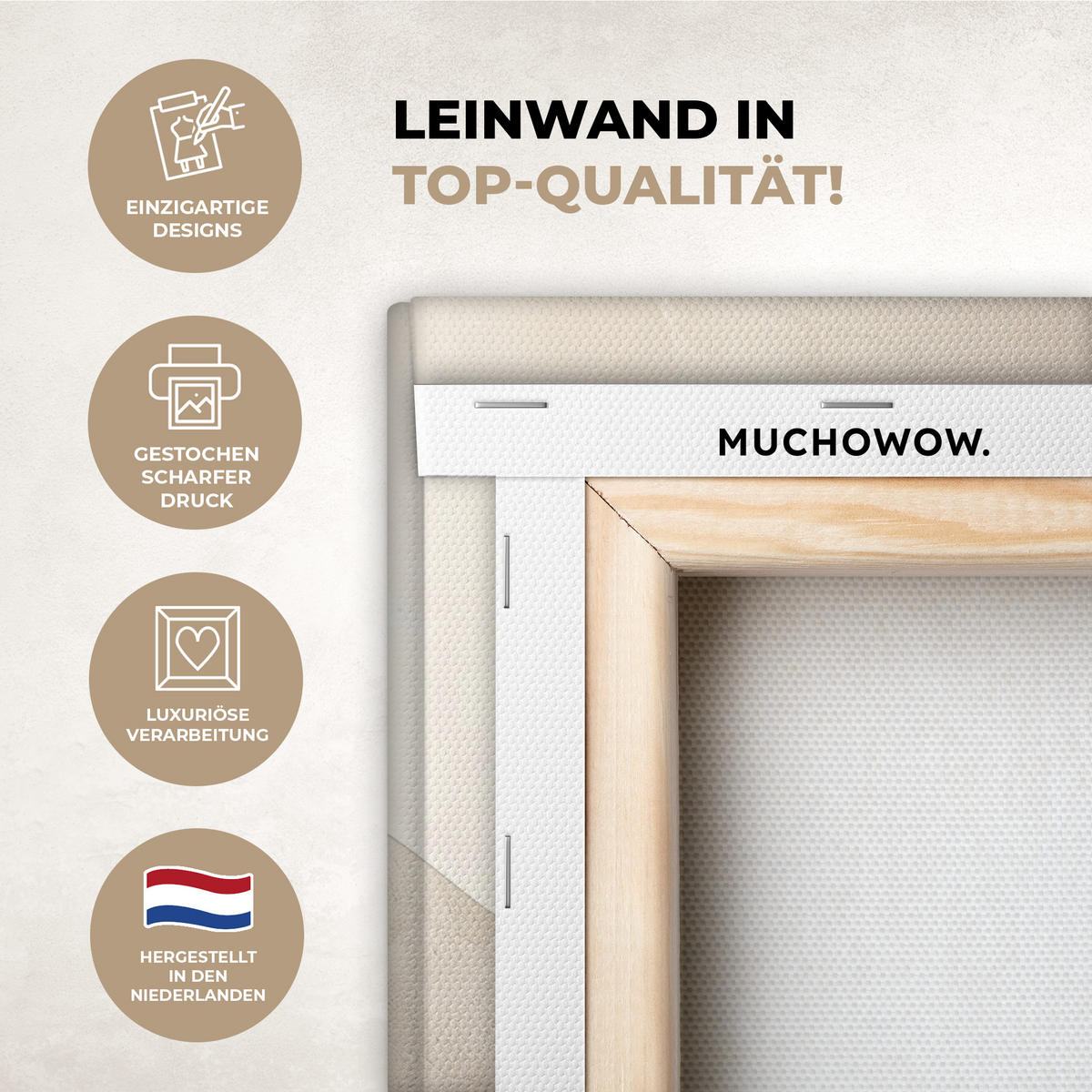 LEINWANDBILD Beige - Natur - Abstrakt - Modern Wanddeko 90x60 cm - Beige, Textil (90/60cm) - MuchoWow