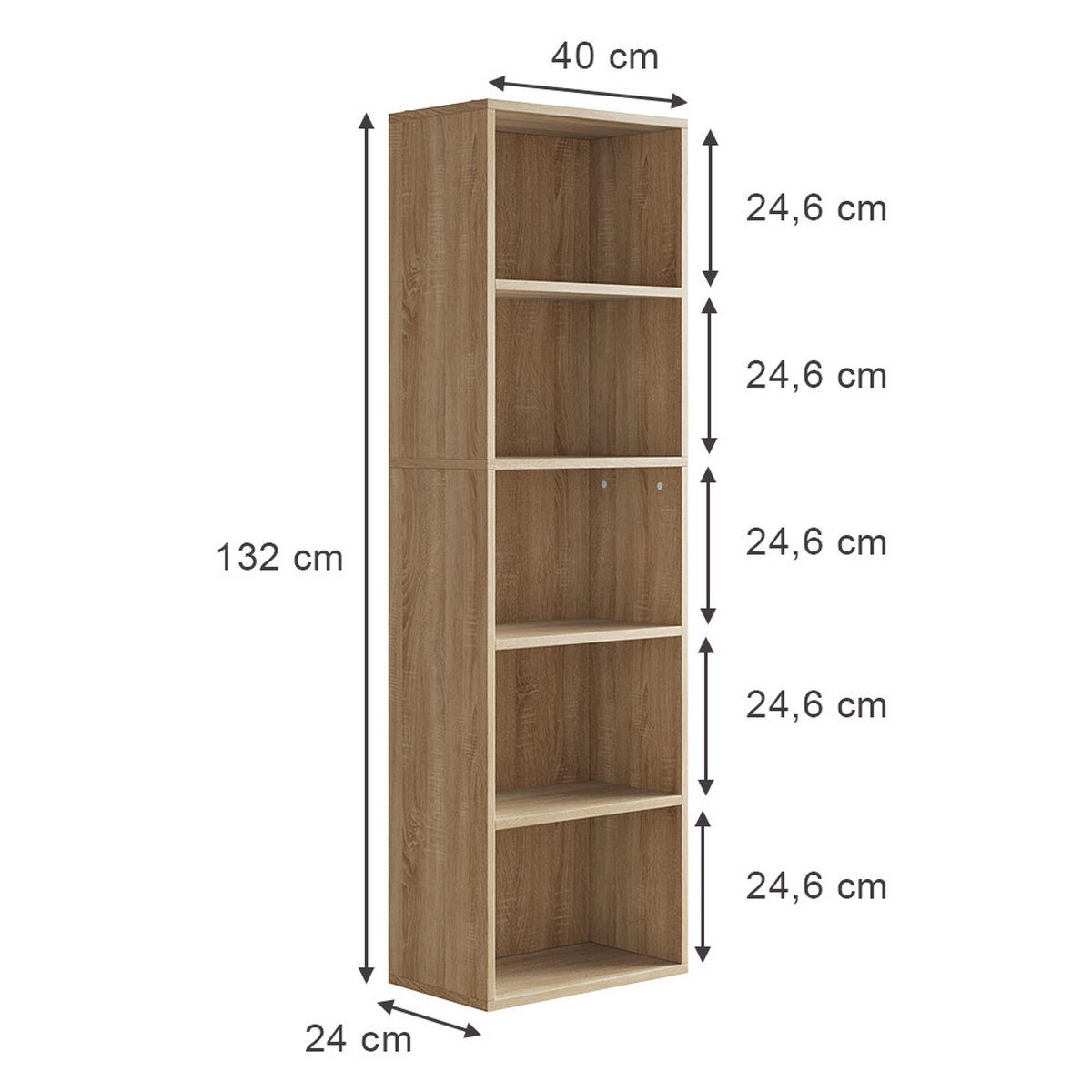 BÜCHERREGAL Bob Sonoma 40 x 132 cm mit 5 Fächern - Sonoma Eiche, Holzwerkstoff (40/132/24cm) - Vicco
